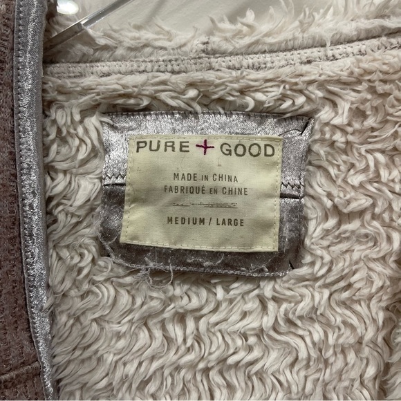 Anthropologie Pure + Good Reversible Sherpa Waffle Knit Hooded Robe Medium Large - Picture 6 of 6